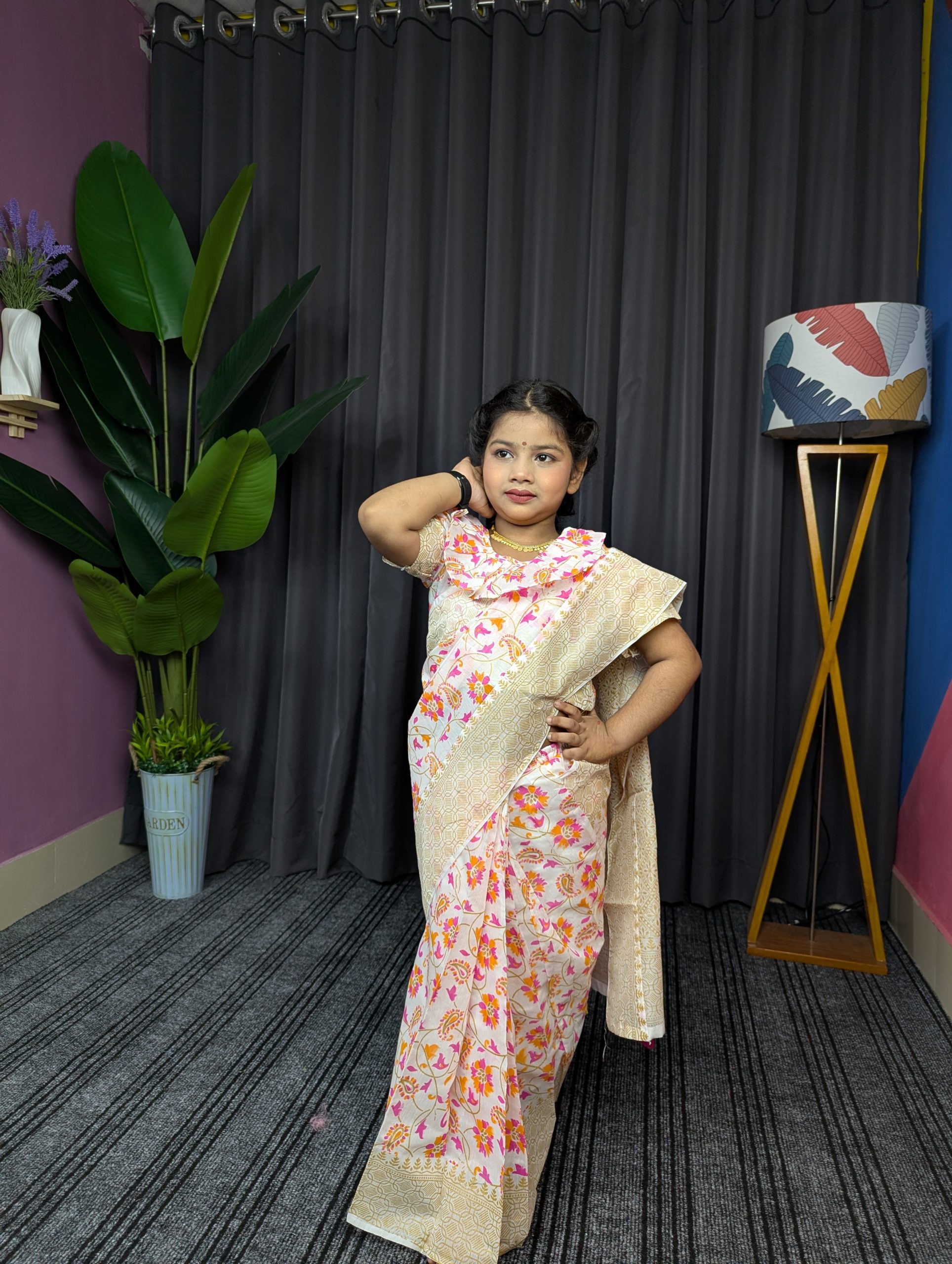 পিউর সুতি প্রিন্ট রেডি শাড়ি সাদা-011 - Image 4