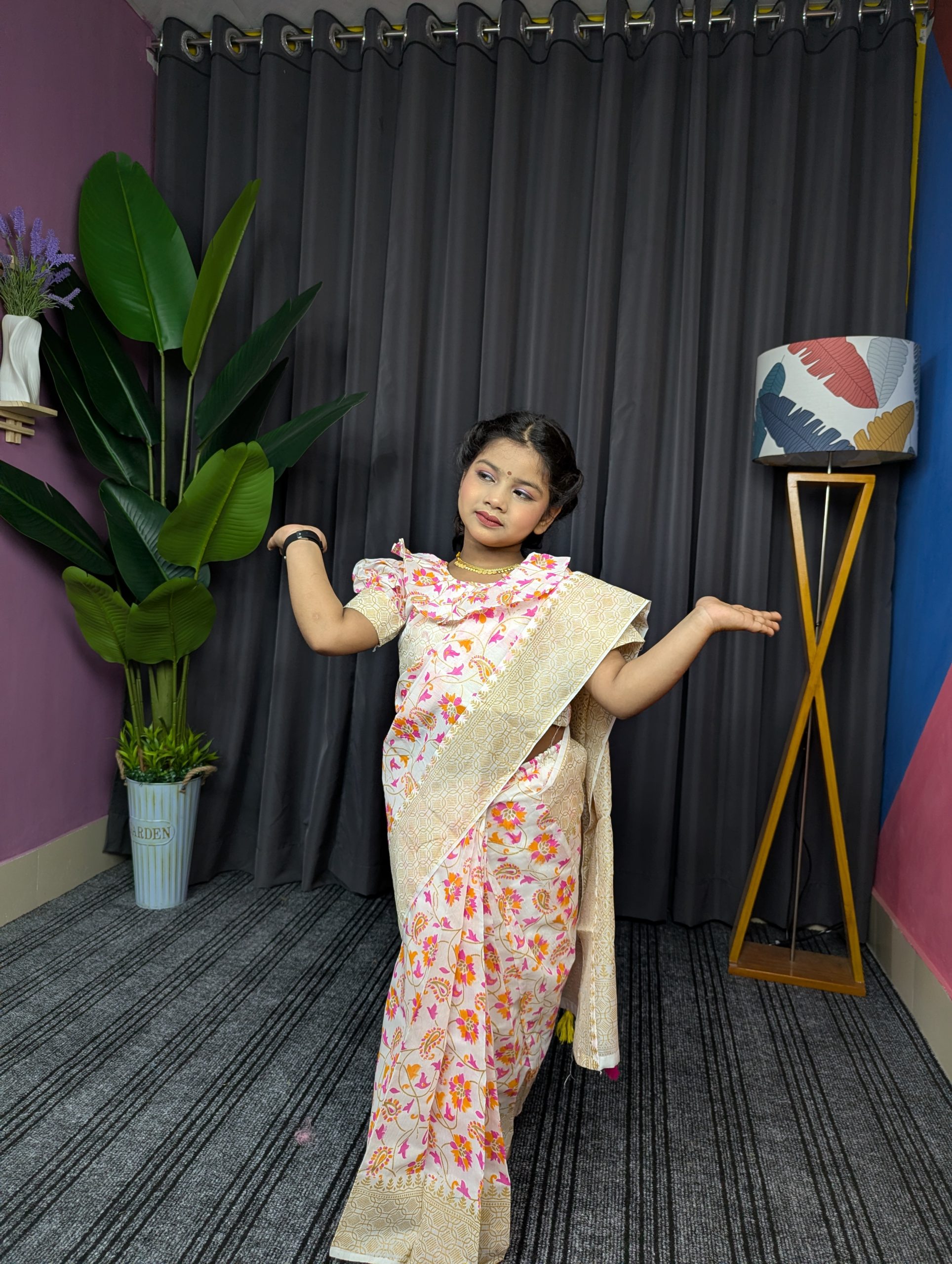 পিউর সুতি প্রিন্ট রেডি শাড়ি সাদা-011 - Image 3