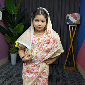 পিউর সুতি প্রিন্ট রেডি শাড়ি সাদা-011